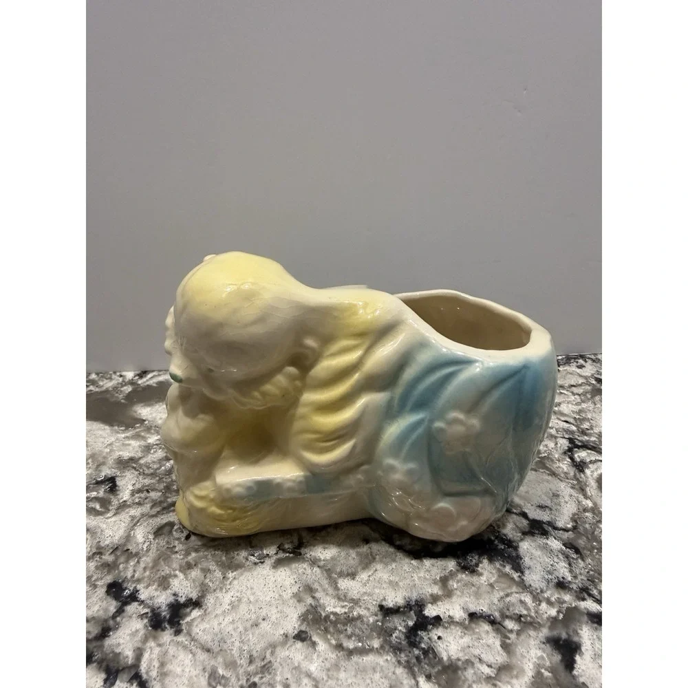 Vintage Skunk Cat Kitten Planter Pastel Yellow and Blue MCM